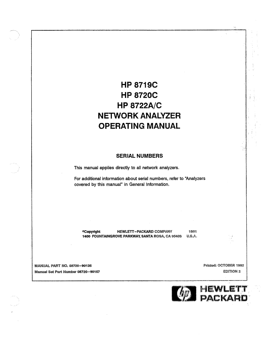 HP 8722A, 8720, 8719 manual 