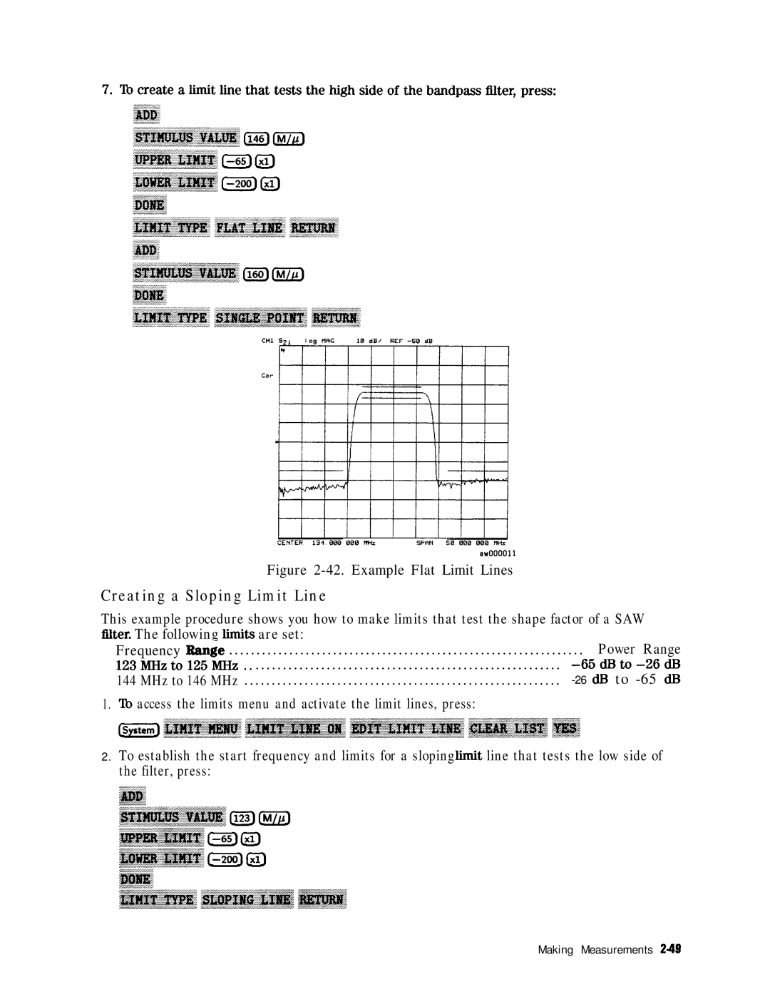 HP 8753E manual Creating a Sloping Limit Line, Example Flat Limit Lines 