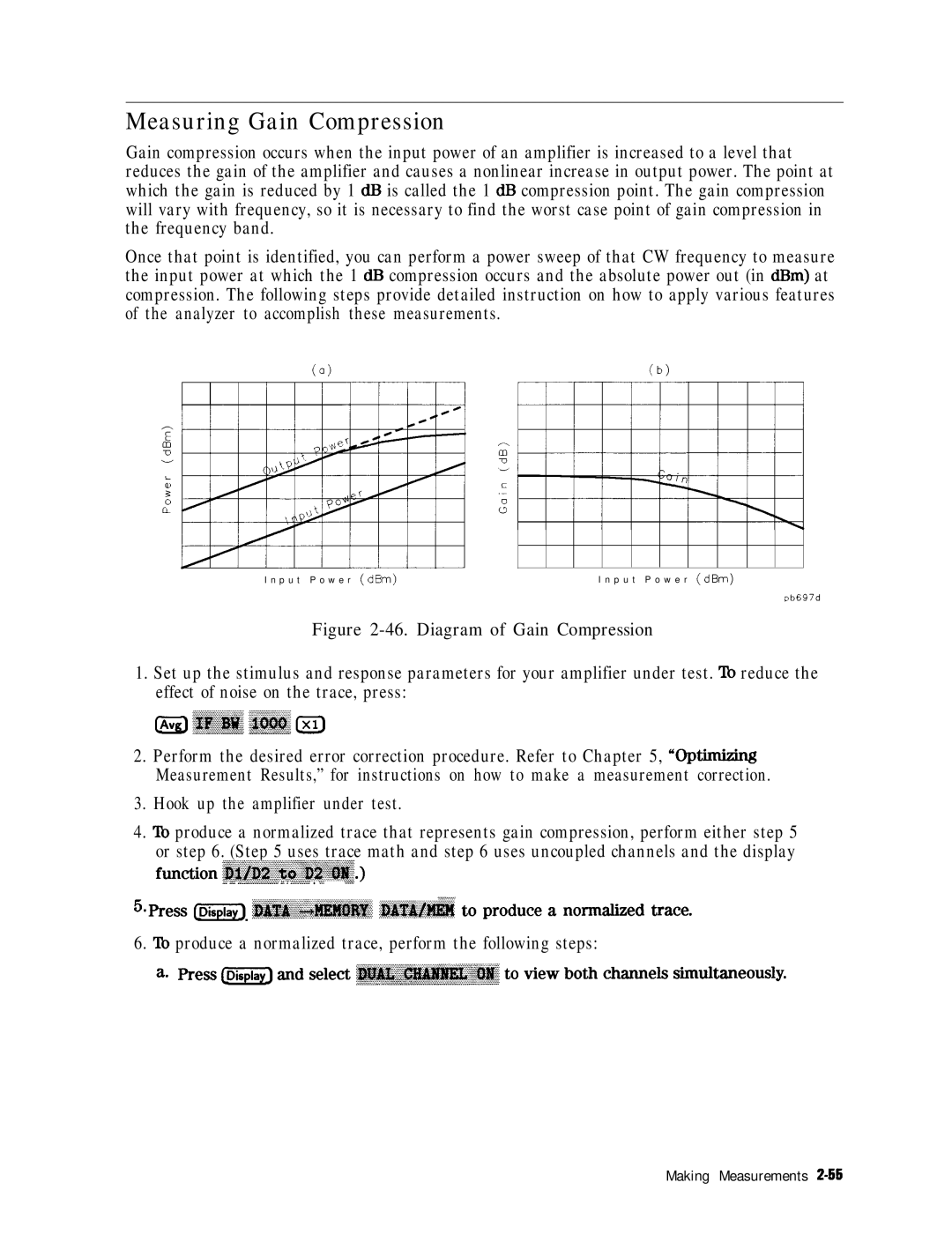 HP 8753E manual Measuring Gain Compression, Lb produce a normalized trace, perform the following steps 