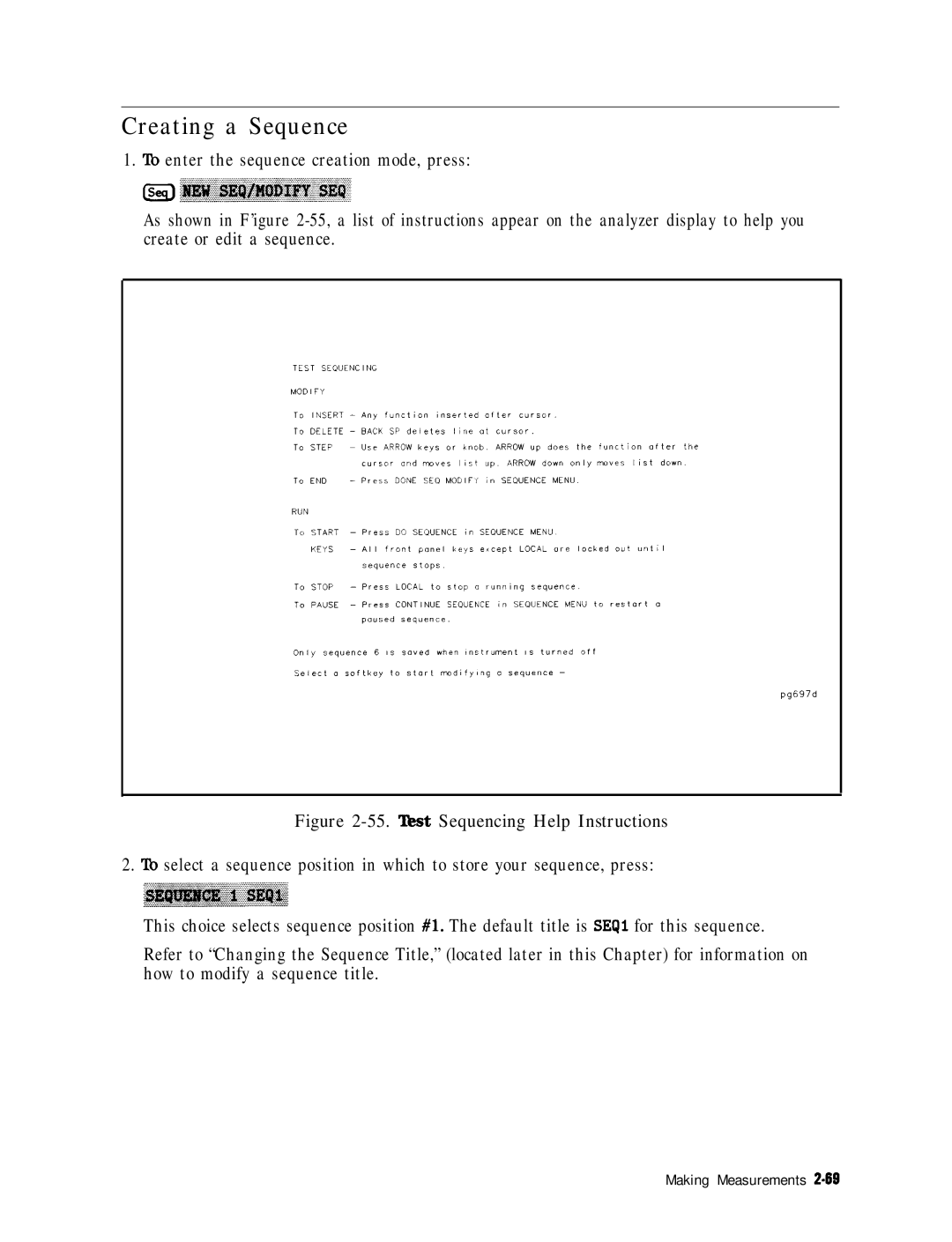 HP 8753E manual Creating a Sequence, 55. ‘l&t Sequencing Help Instructions 