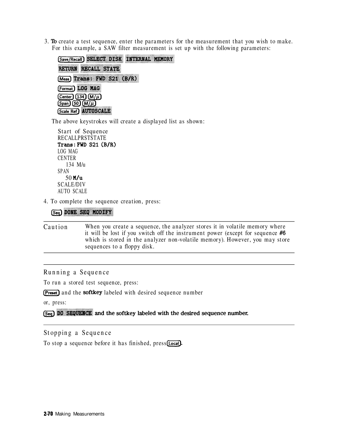 HP 8753E manual Running a Sequence, Stopping a Sequence 