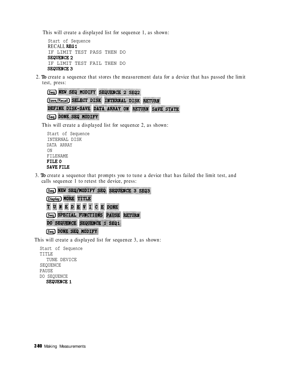 HP 8753E manual This will create a displayed list for sequence 1, as shown, Recall FlEG 