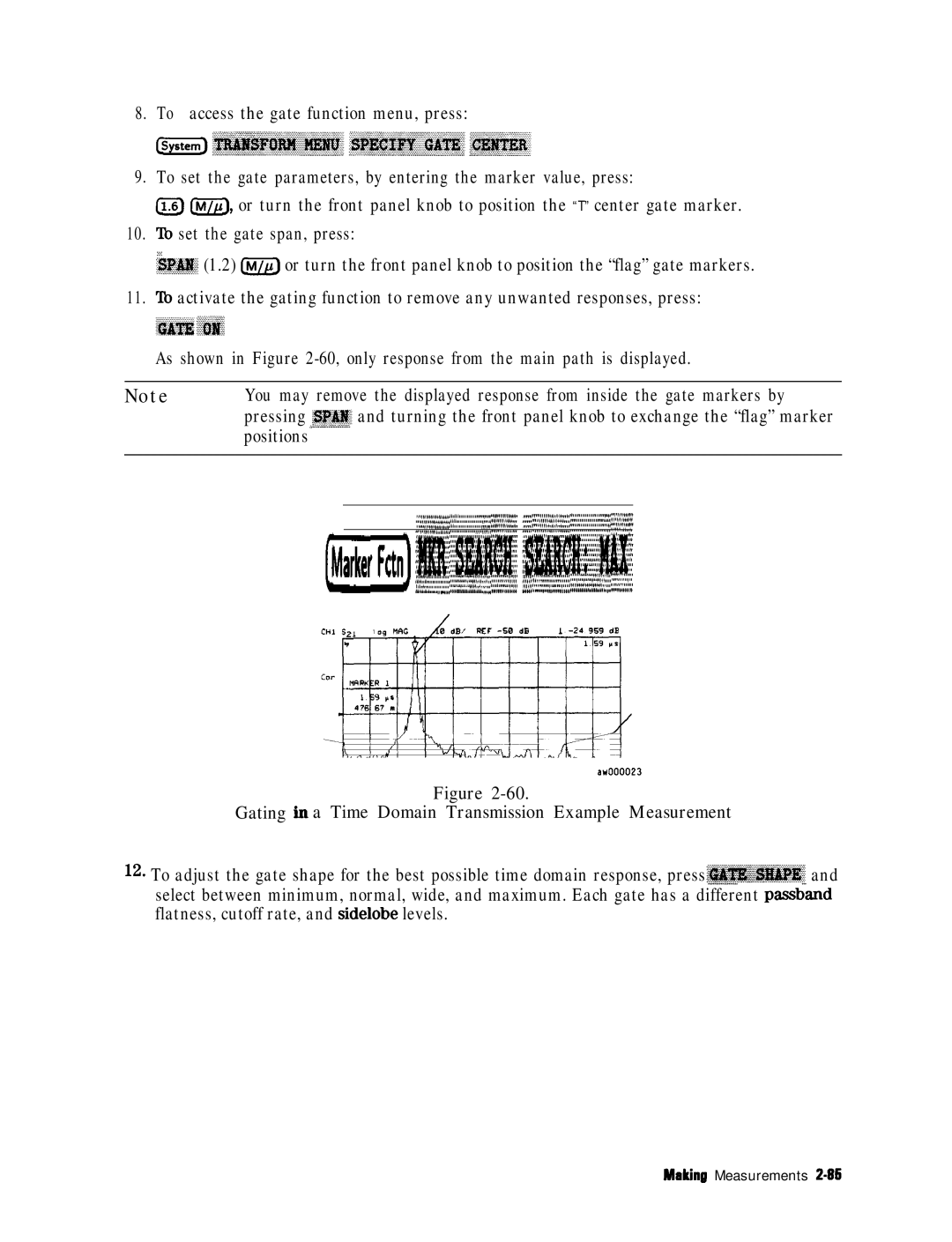 HP 8753E manual Gating in a Time Domain Transmission Example Measurement 