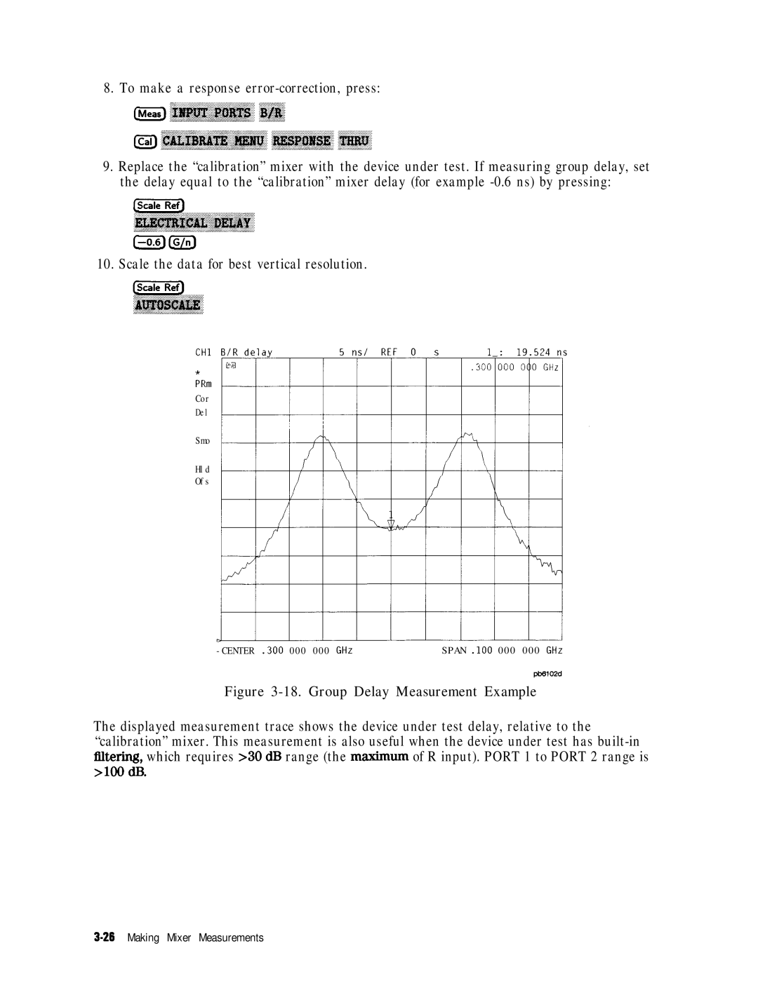 HP 8753E manual To make a response error-correction, press, Scale the data for best vertical resolution 