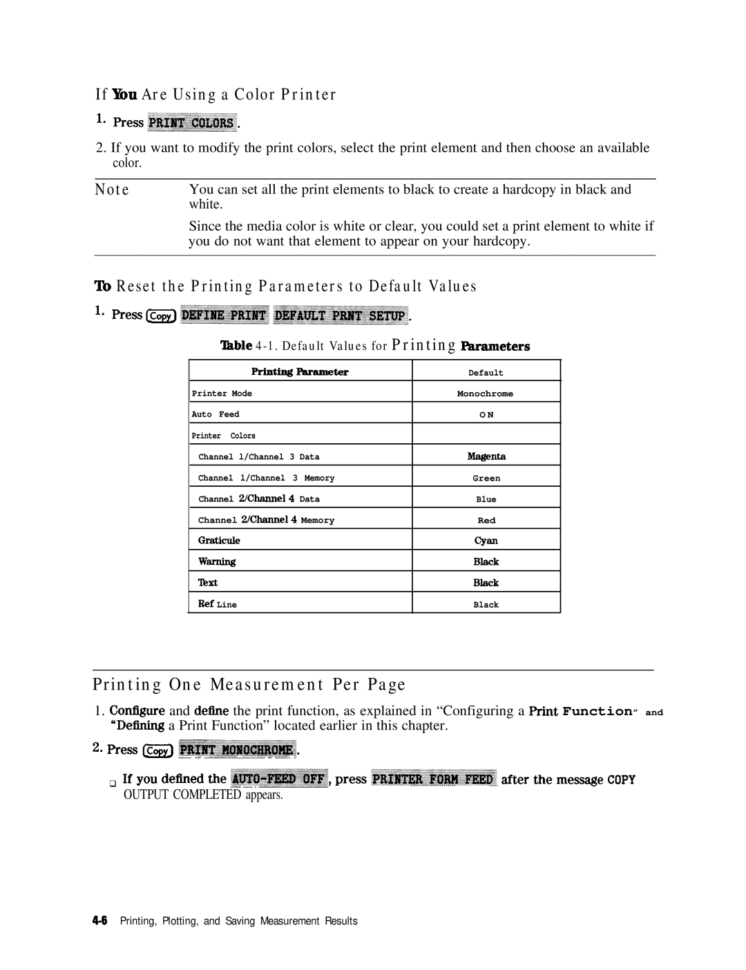 HP 8753E manual Printing One Measurement Per, If Yim Are Using a Color Printer 