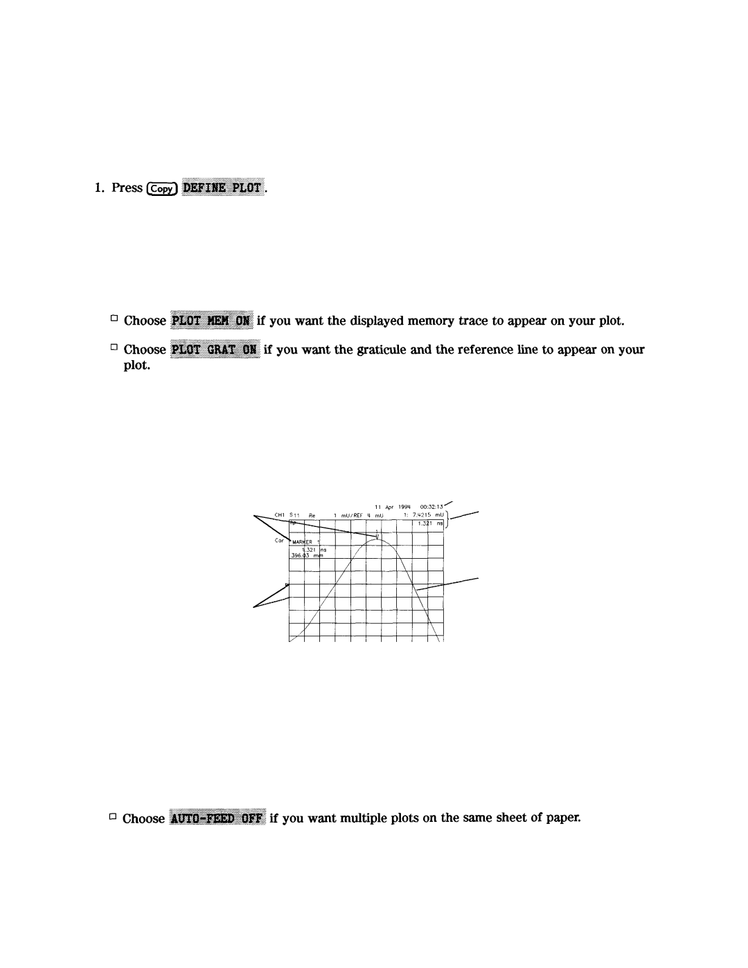 HP 8753E manual Defining a Plot Function, Choosing Display Elements, Selecting Auto-Feed 