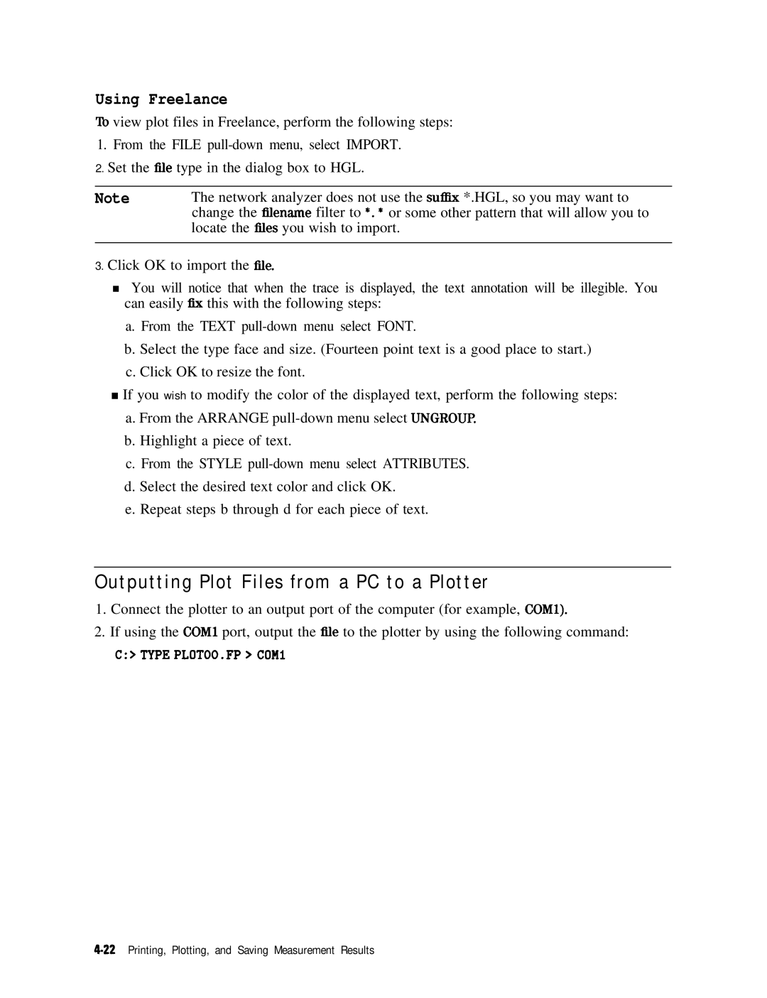 HP 8753E manual Outputting Plot Files from a PC to a Plotter, Using Freelance 