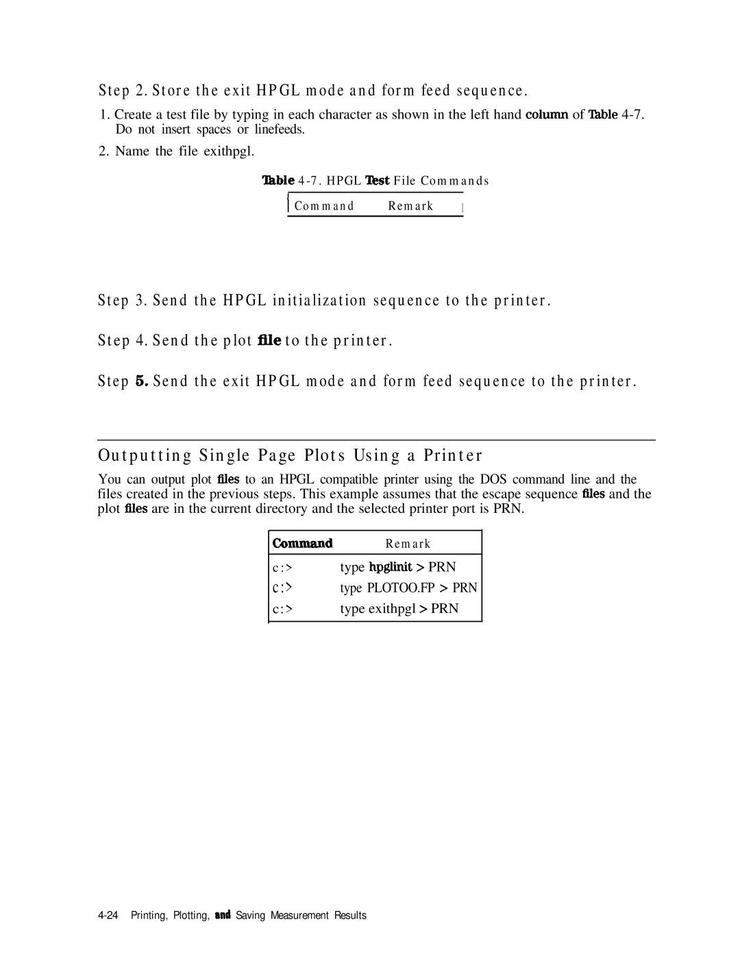 HP 8753E manual Outputting Single Page Plots Using a Printer, Store the exit Hpgl mode and form feed sequence 