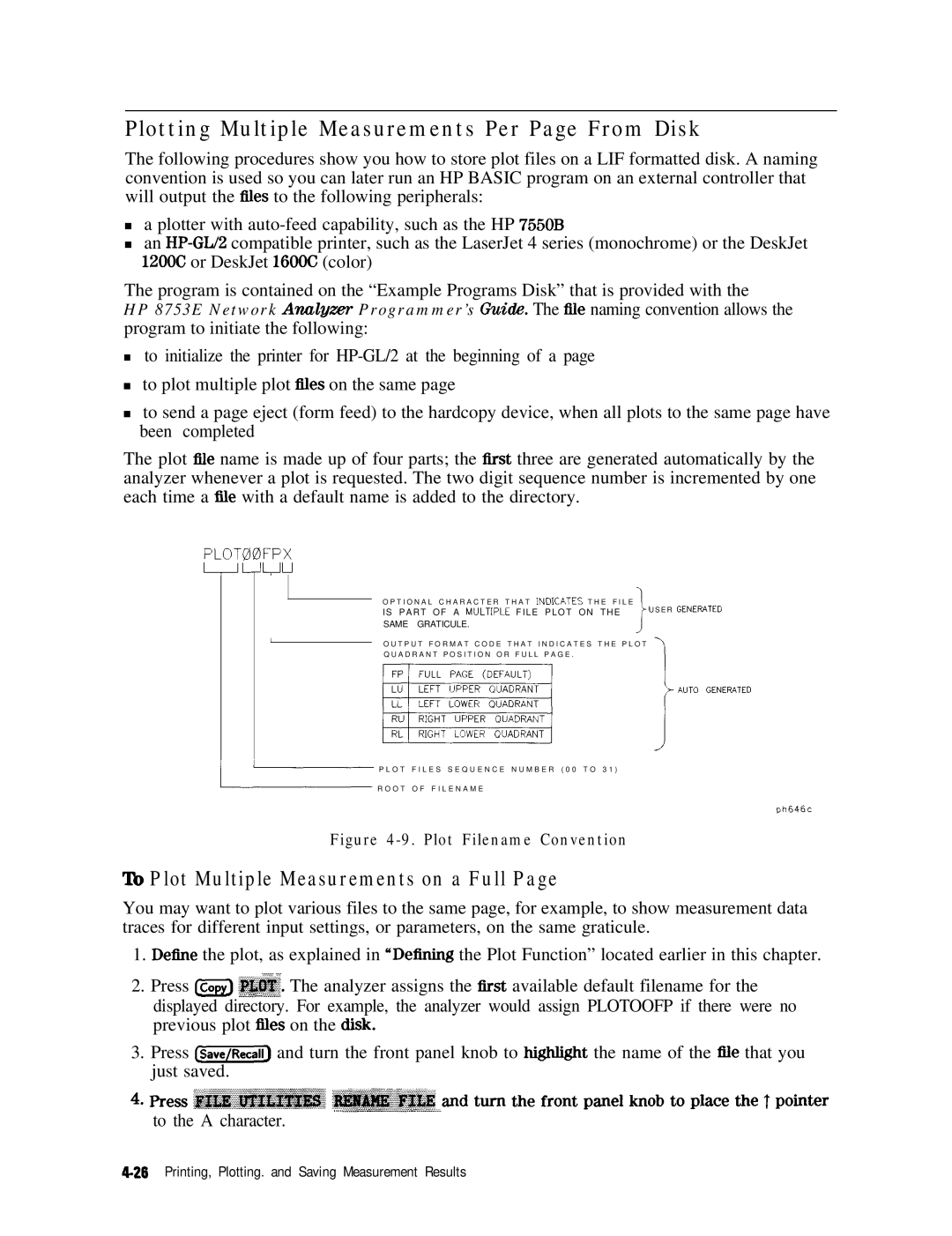 HP 8753E manual Plotting Multiple Measurements Per Page From Disk, ‘lb Plot Multiple Measurements on a Full 