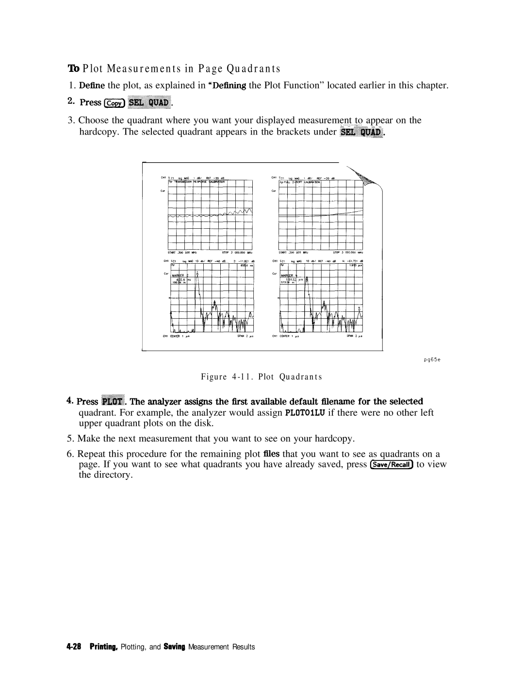 HP 8753E manual To Plot Measurements in Page Quadrants, Plot Quadrants 