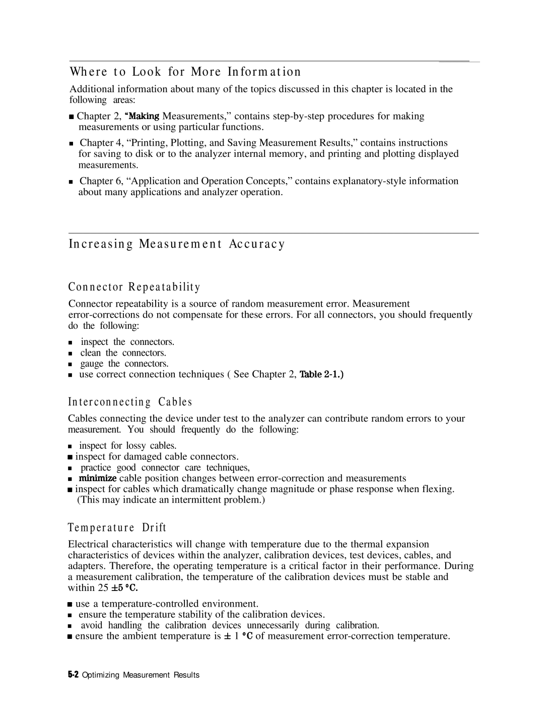 HP 8753E manual Increasing Measurement Accuracy, Connector Repeatability, Interconnecting Cables, Temperature Drift 