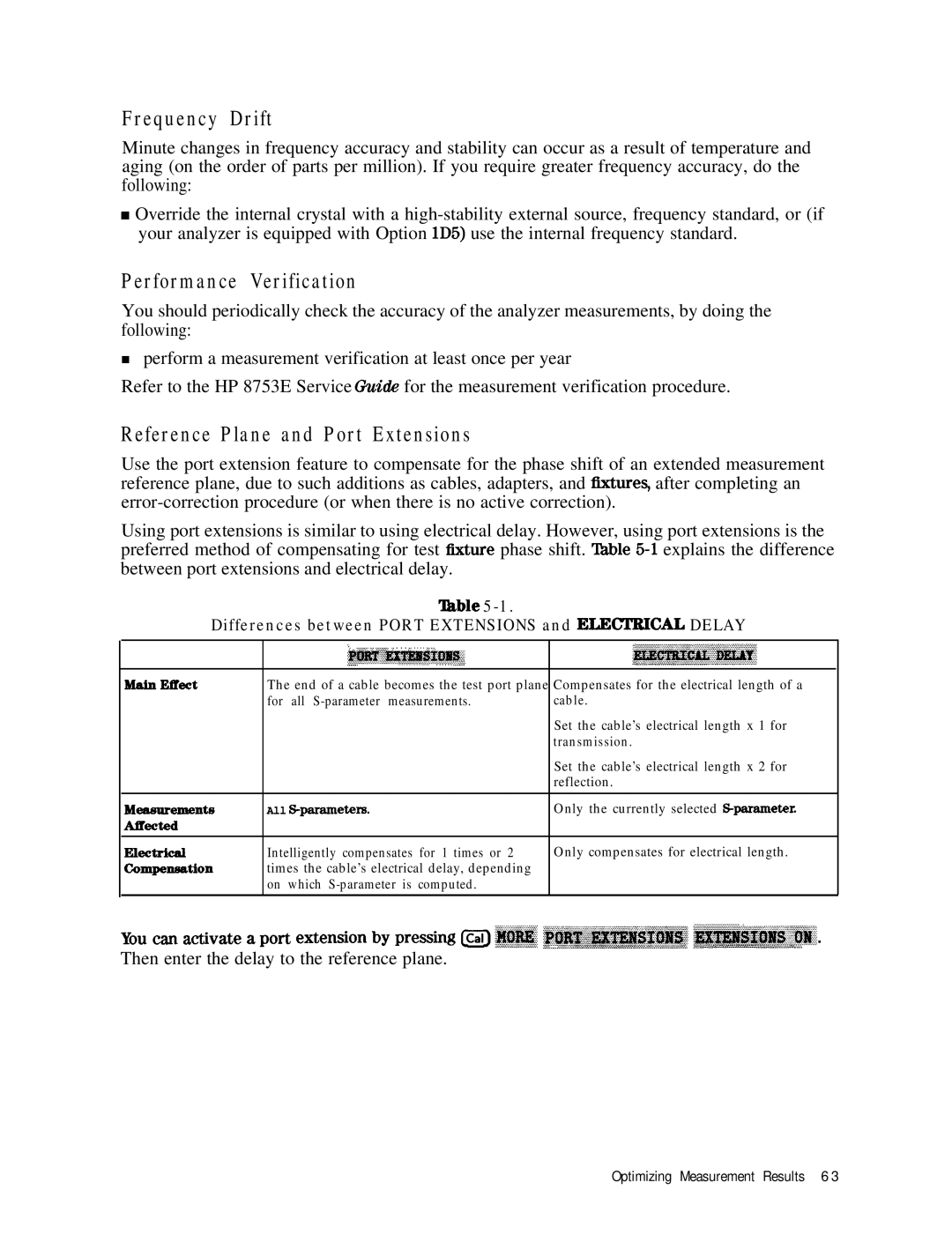 HP 8753E manual Frequency Drift, Performance Verification, Reference Plane and Port Extensions 