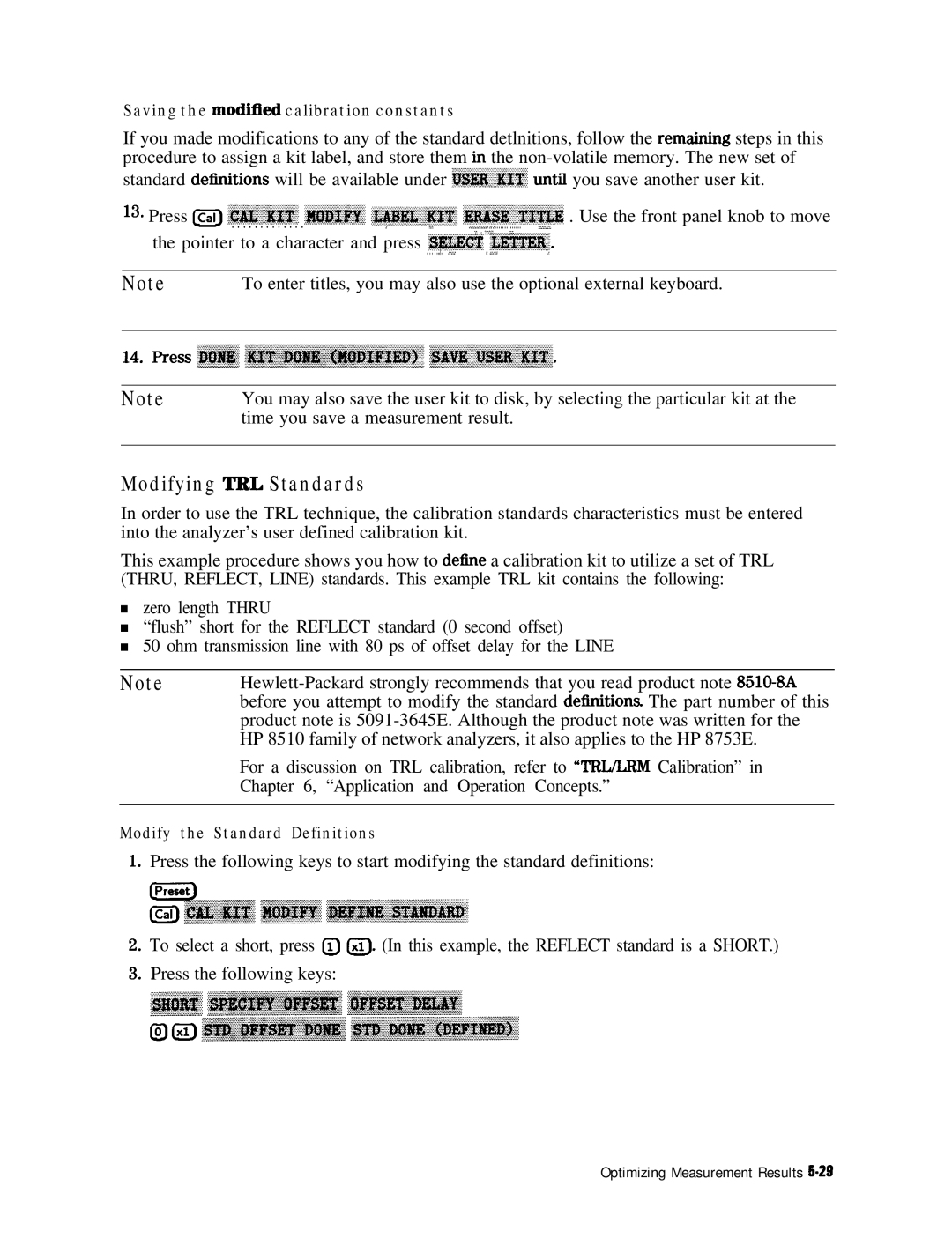 HP 8753E manual Modifying !L’RL Standards 