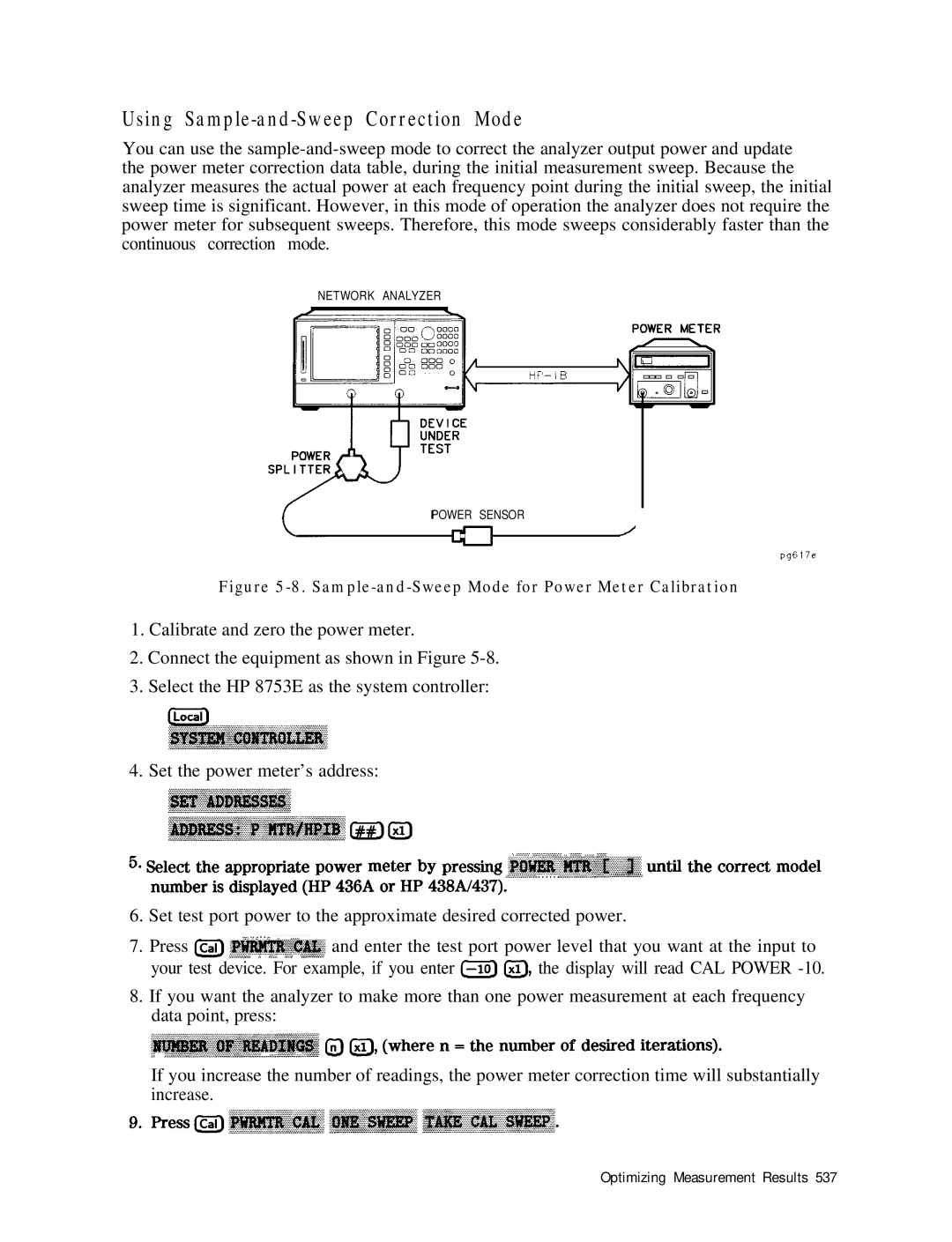 HP 8753E manual Using Sample-and-Sweep Correction Mode, Sample-and-Sweep Mode for Power Meter Calibration 