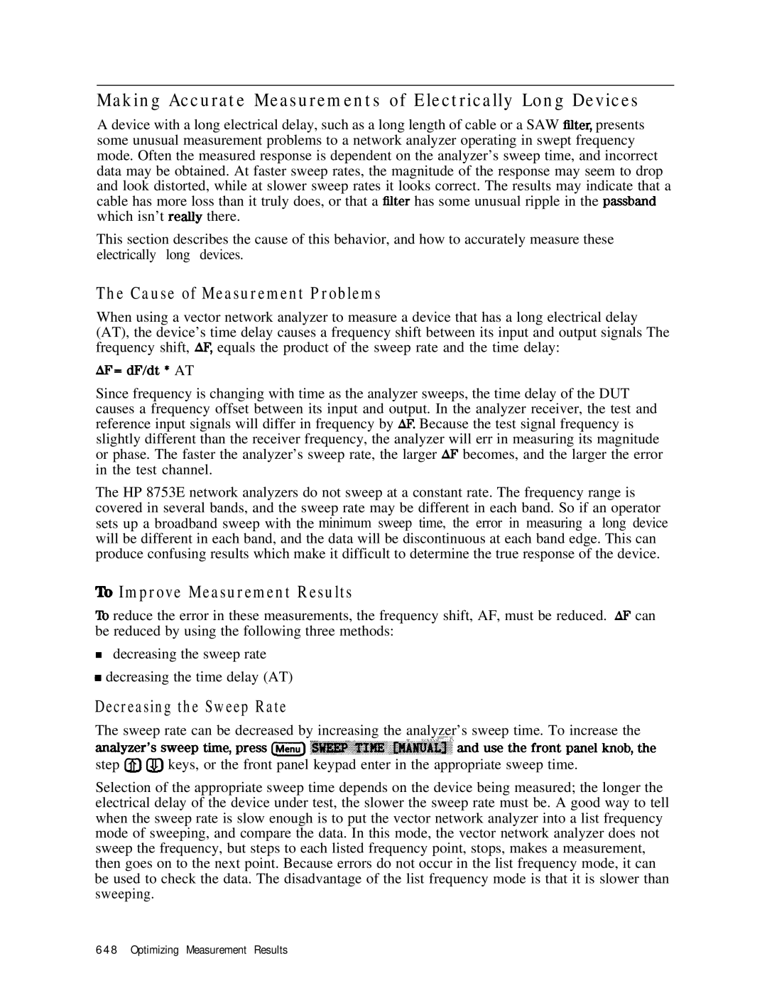 HP 8753E manual Making Accurate Measurements of Electrically Long Devices, Cause of Measurement Problems 