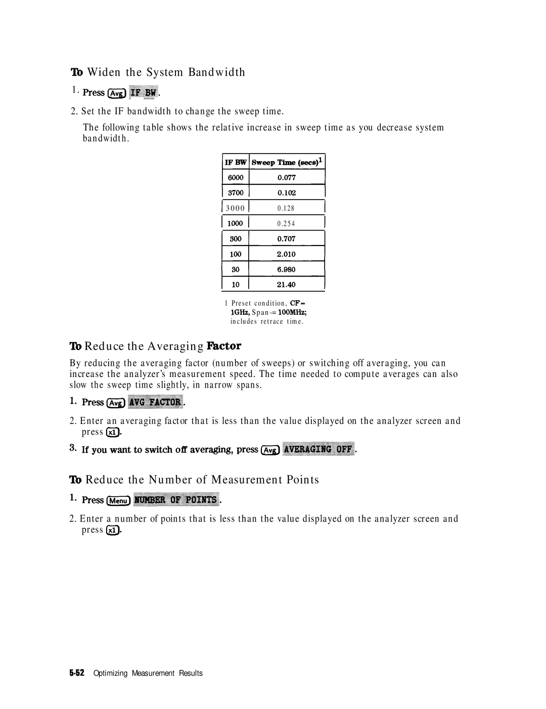 HP 8753E manual Lb Widen the System Bandwidth, ‘lb Reduce the Averaging Fktor, ‘Ib Reduce the Number of Measurement Points 