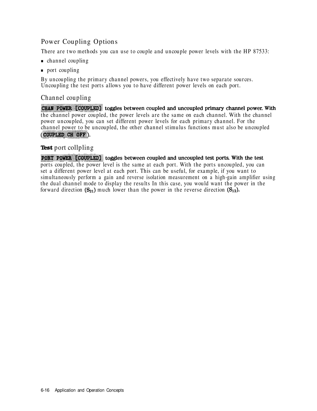 HP 8753E manual Power Coupling Options, Channel coupling, Test port collpling 