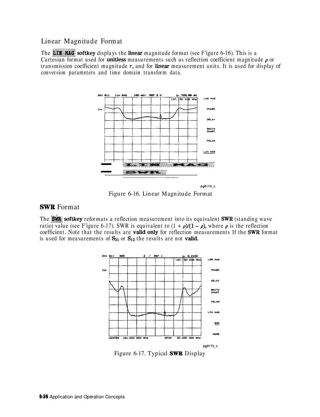 HP 8753E manual Linear Magnitude Format, SWR Format 