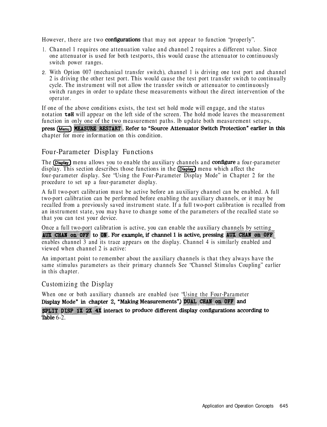 HP 8753E Four-Parameter Display Functions, Customizing the Display, Chapter for more information on this condition, Ble 