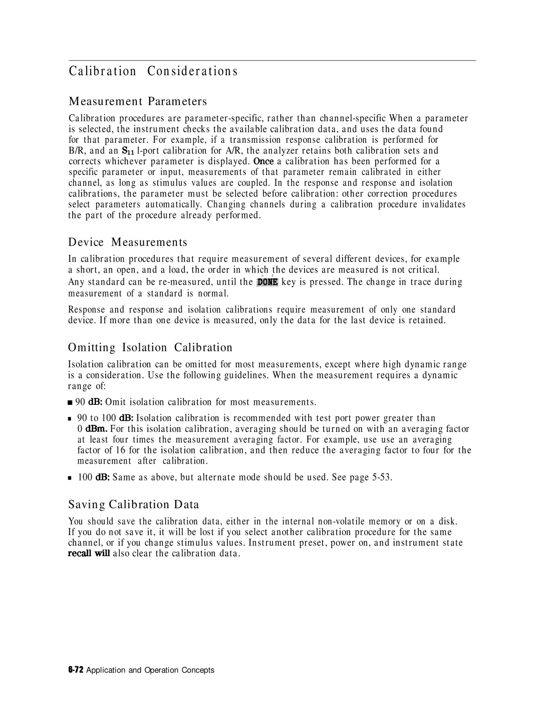 HP 8753E manual Calibration Considerations, Measurement Parameters, Device Measurements, Omitting Isolation Calibration 