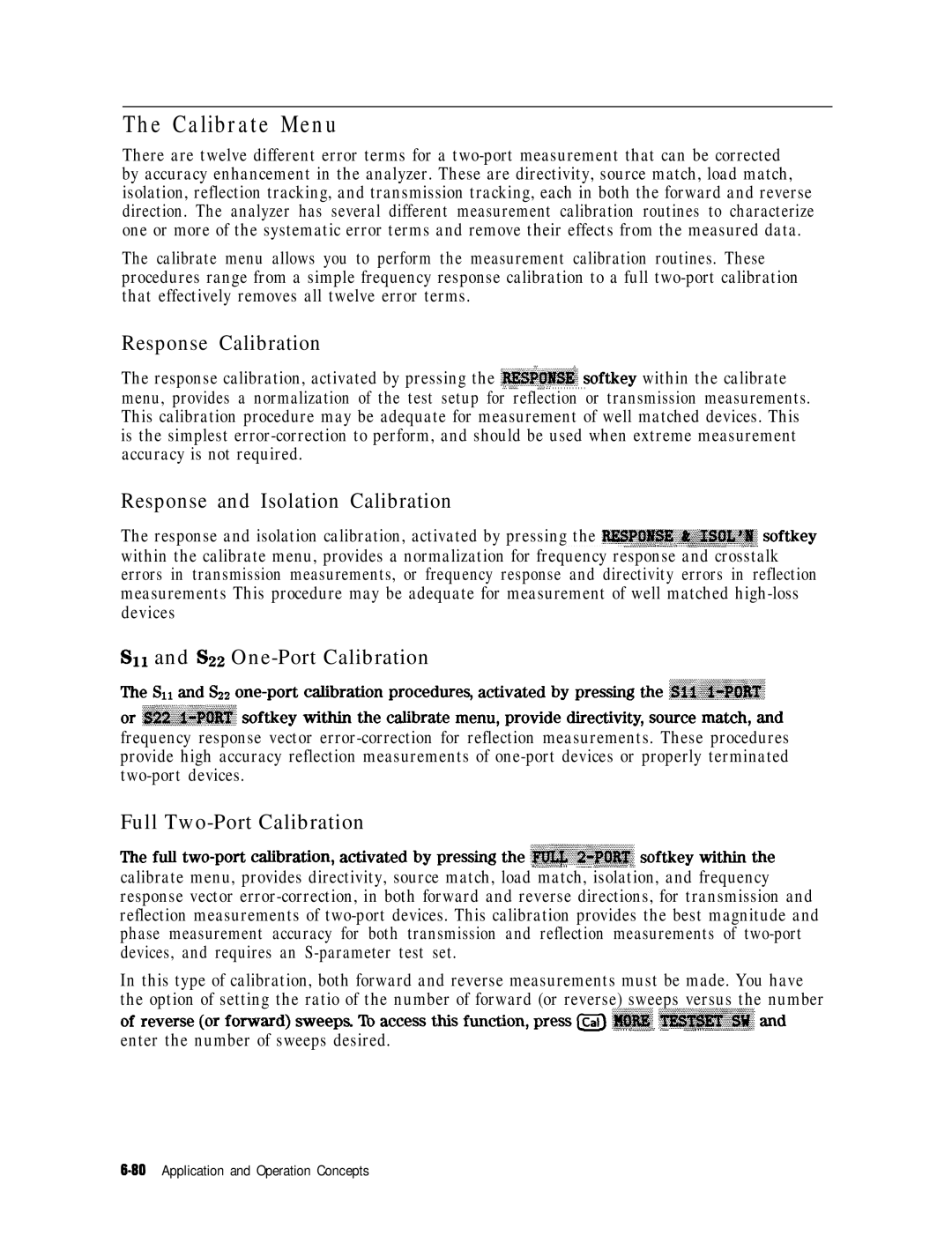 HP 8753E manual Calibrate Menu, Response Calibration, Response and Isolation Calibration, S11 and S22 One-Port Calibration 