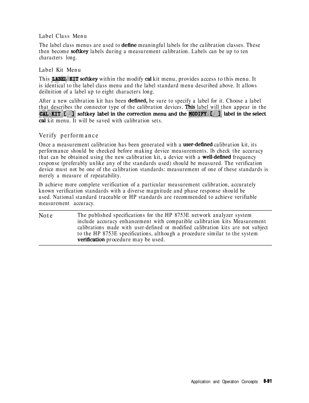 HP 8753E Verify performance, Cal kit menu. It will be saved with calibration sets, Verification procedure may be used 