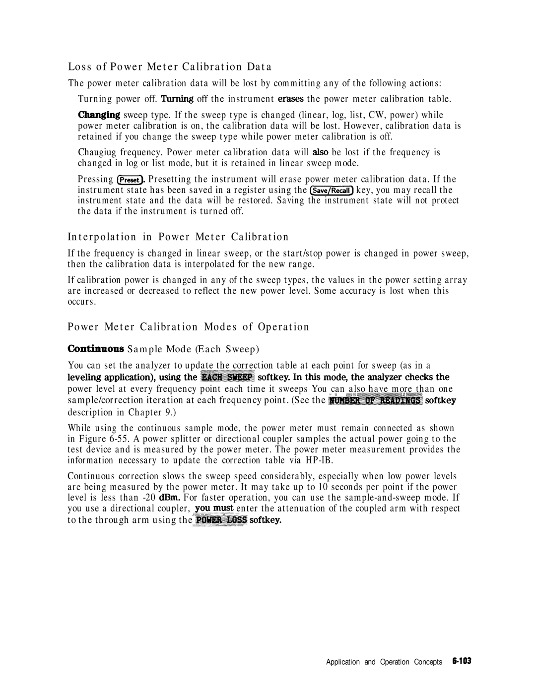 HP 8753E manual Loss of Power Meter Calibration Data, Interpolation in Power Meter Calibration 