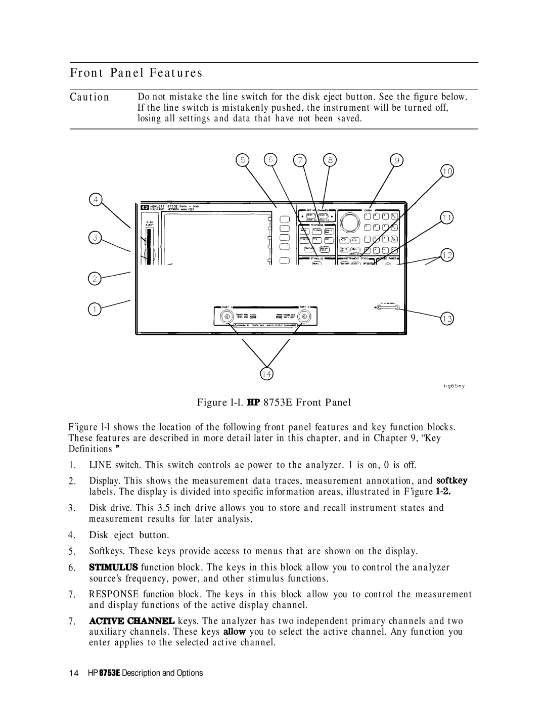 HP 8753E manual Front Panel Features, Disk eject button 