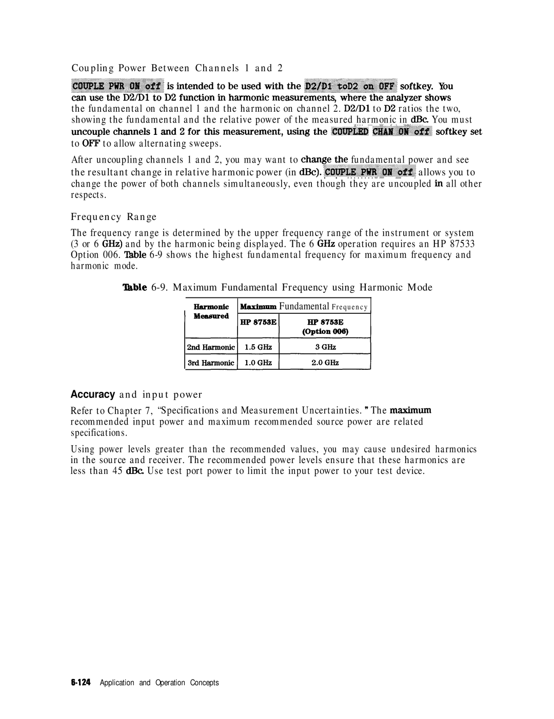 HP 8753E manual To OFF to allow alternating sweeps, Bhximum Fundamental Frequency 