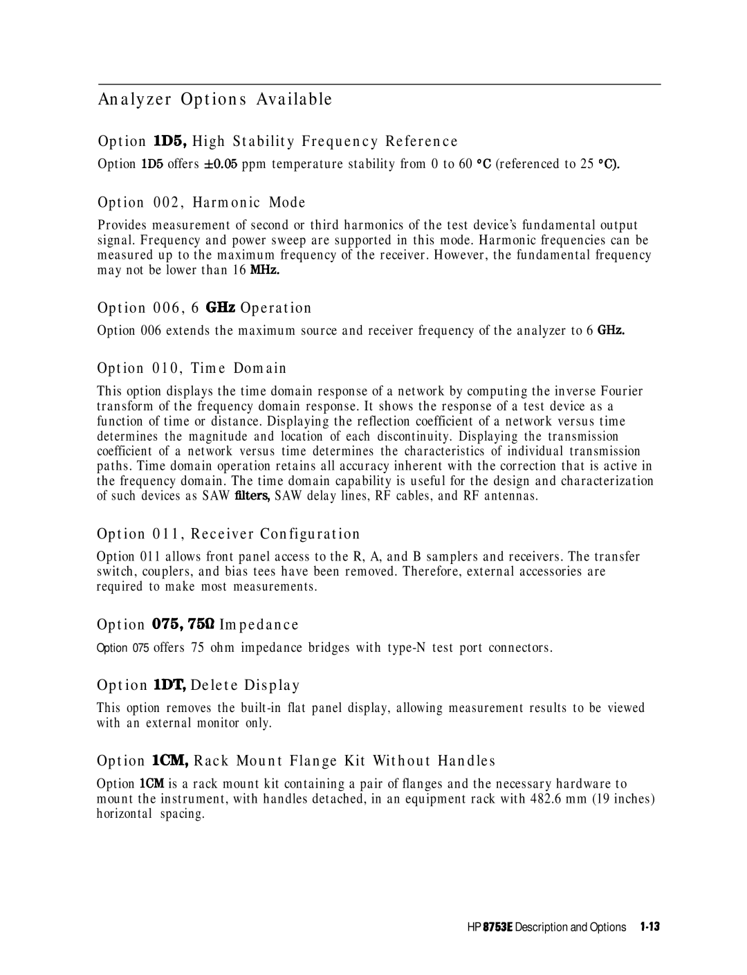 HP 8753E manual Analyzer Options Available 