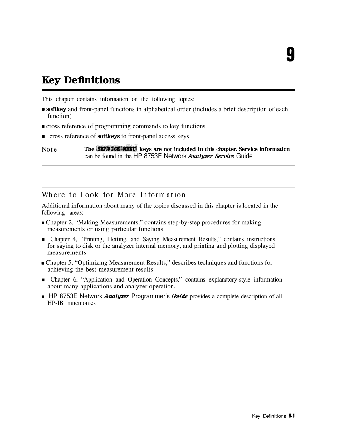 HP 8753E manual Key Definitions 