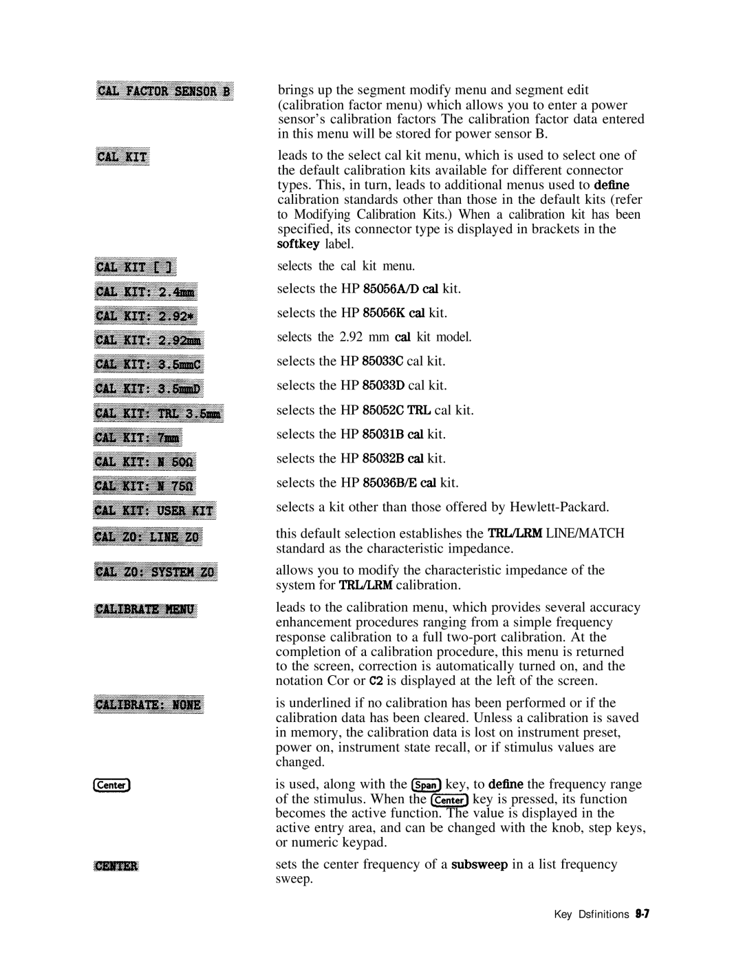 HP 8753E manual Key Dsfinitions 