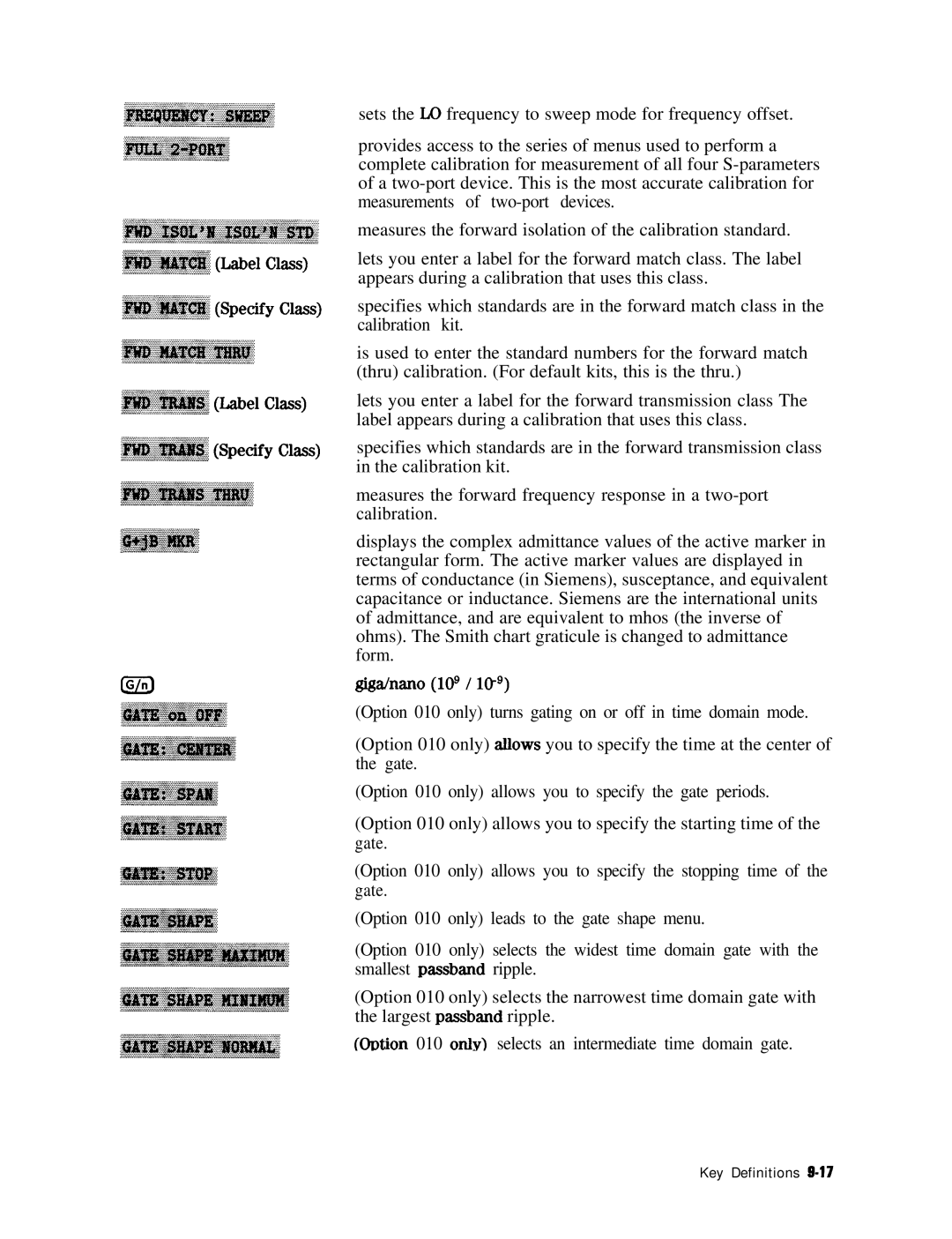 HP 8753E manual Key Definitions 