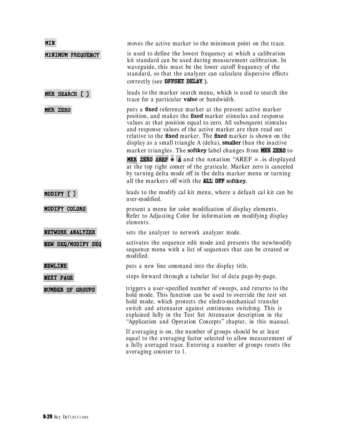 HP 8753E manual Moves the active marker to the minimum point on the trace 