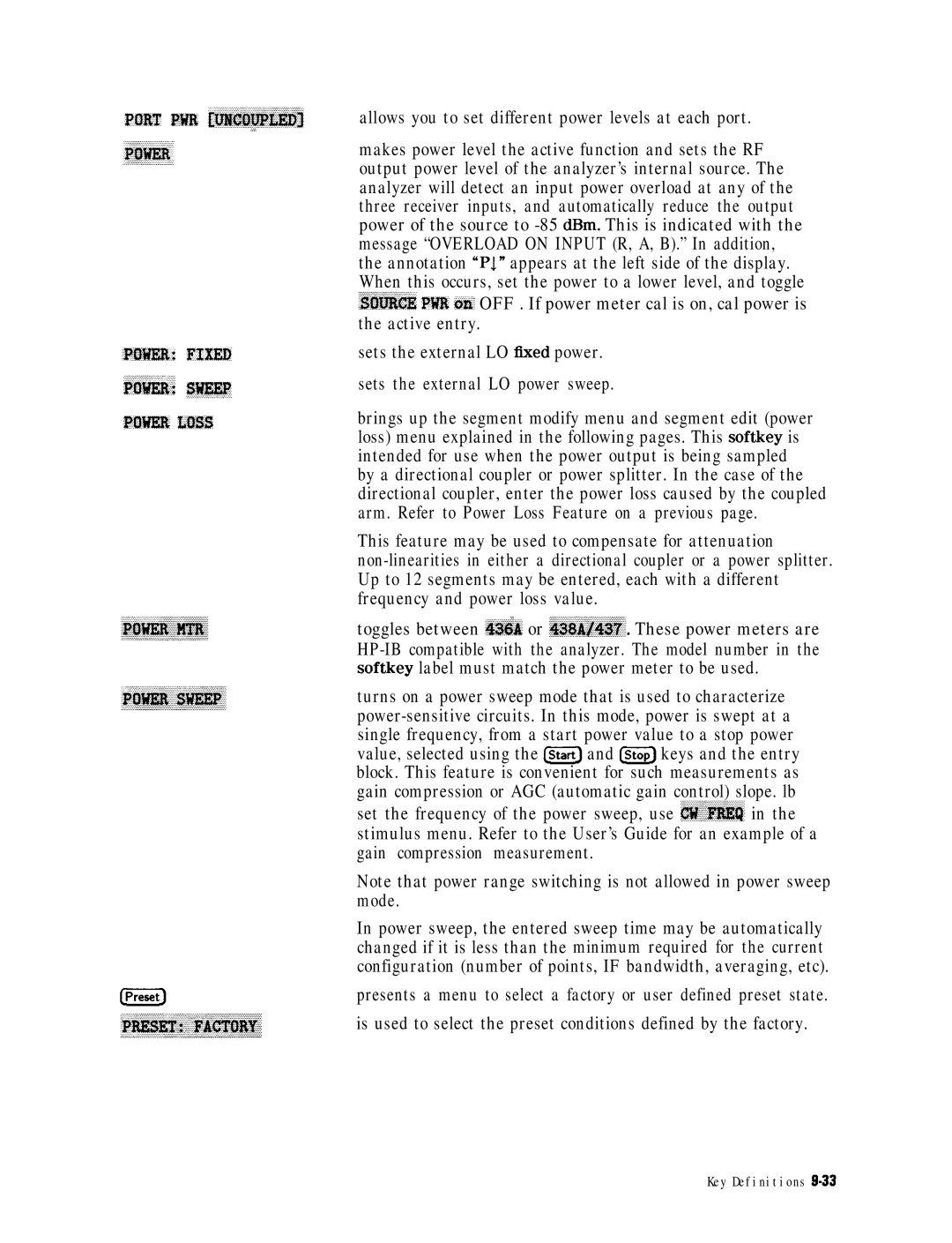 HP 8753E manual Allows you to set different power levels at each port, Frequency and power loss value 