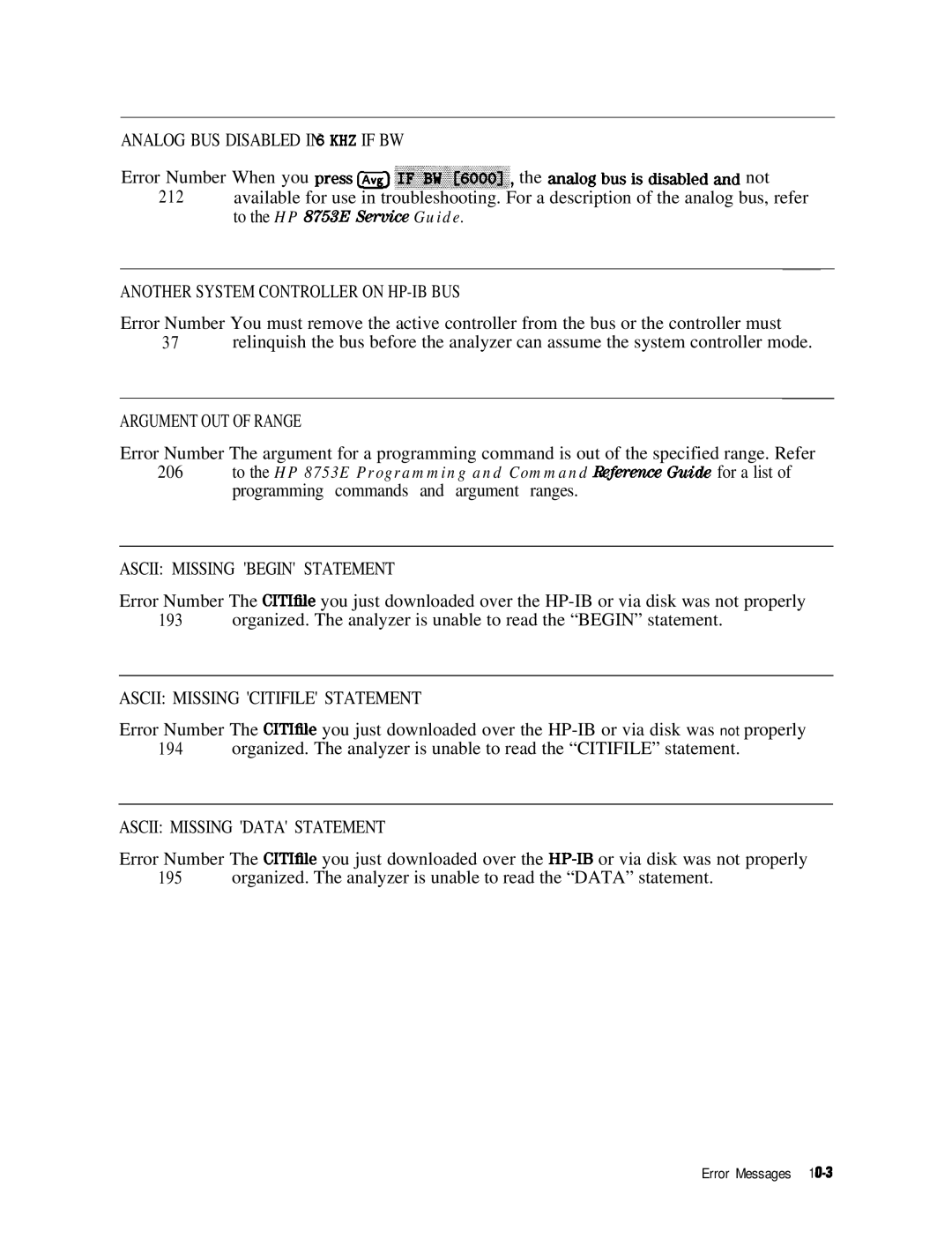 HP 8753E manual Analog BUS Disabled IN6KHZ if BW 