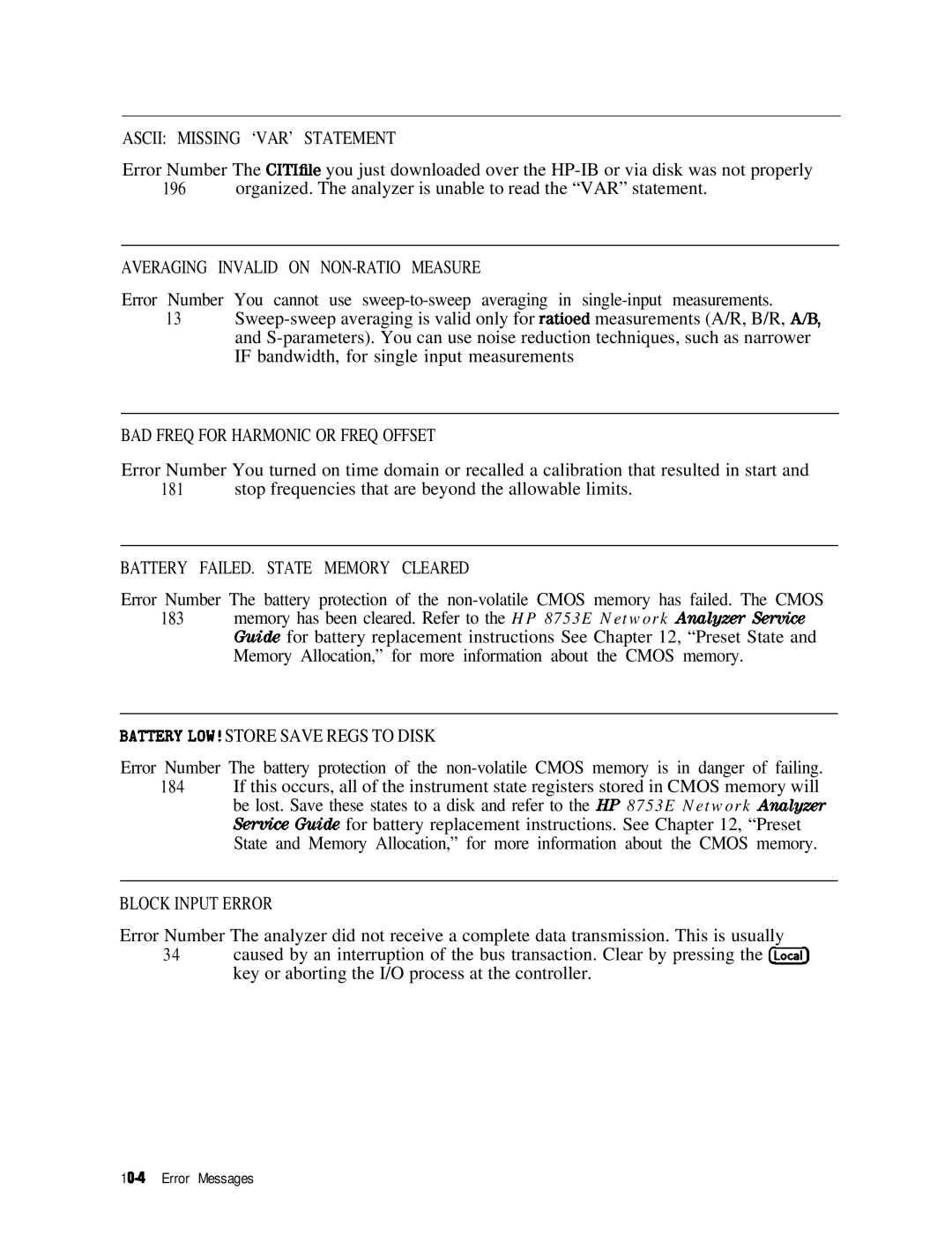 HP 8753E manual Ascii Missing ‘VAR’ Statement 