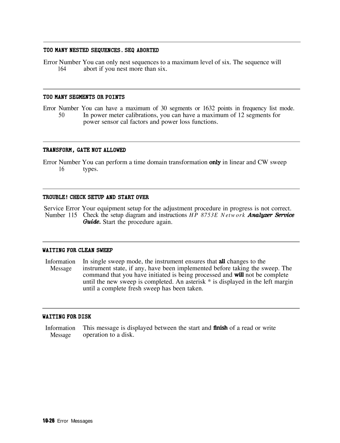 HP 8753E manual TOO Manynested SEQUENCES. SEQ Aborted 