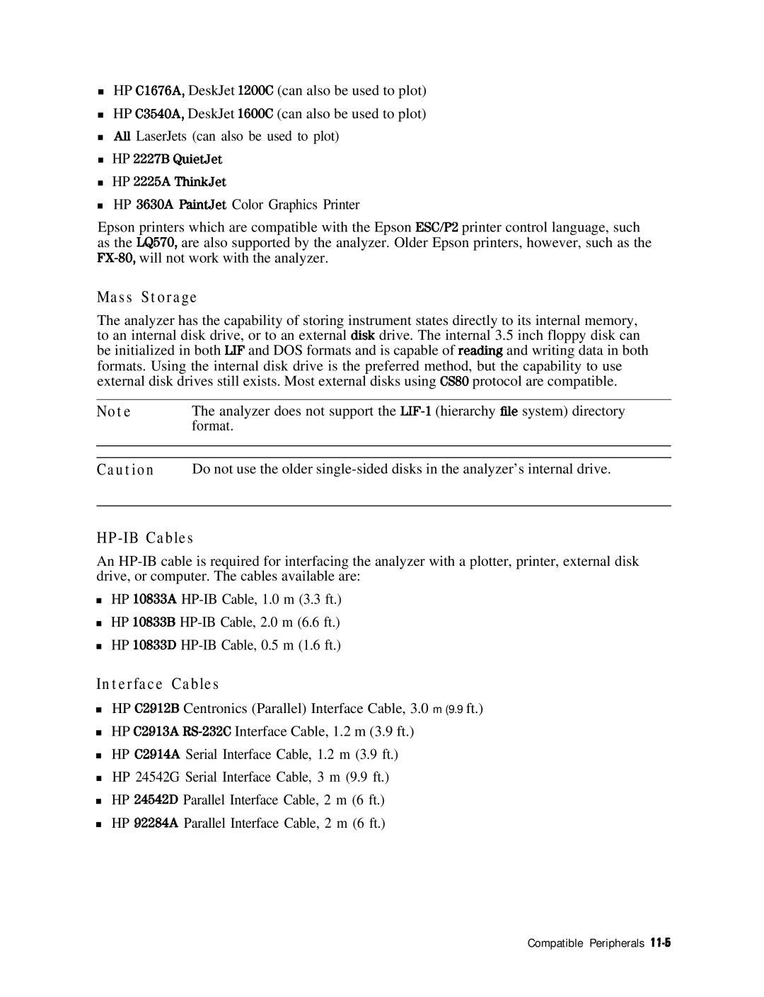 HP 8753E manual Mass Storage, HP-IB Cables, Interface Cables 