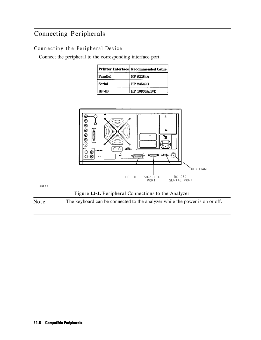 HP 8753E manual Connecting the Peripheral Device, Peripheral Connections to the Analyzer 