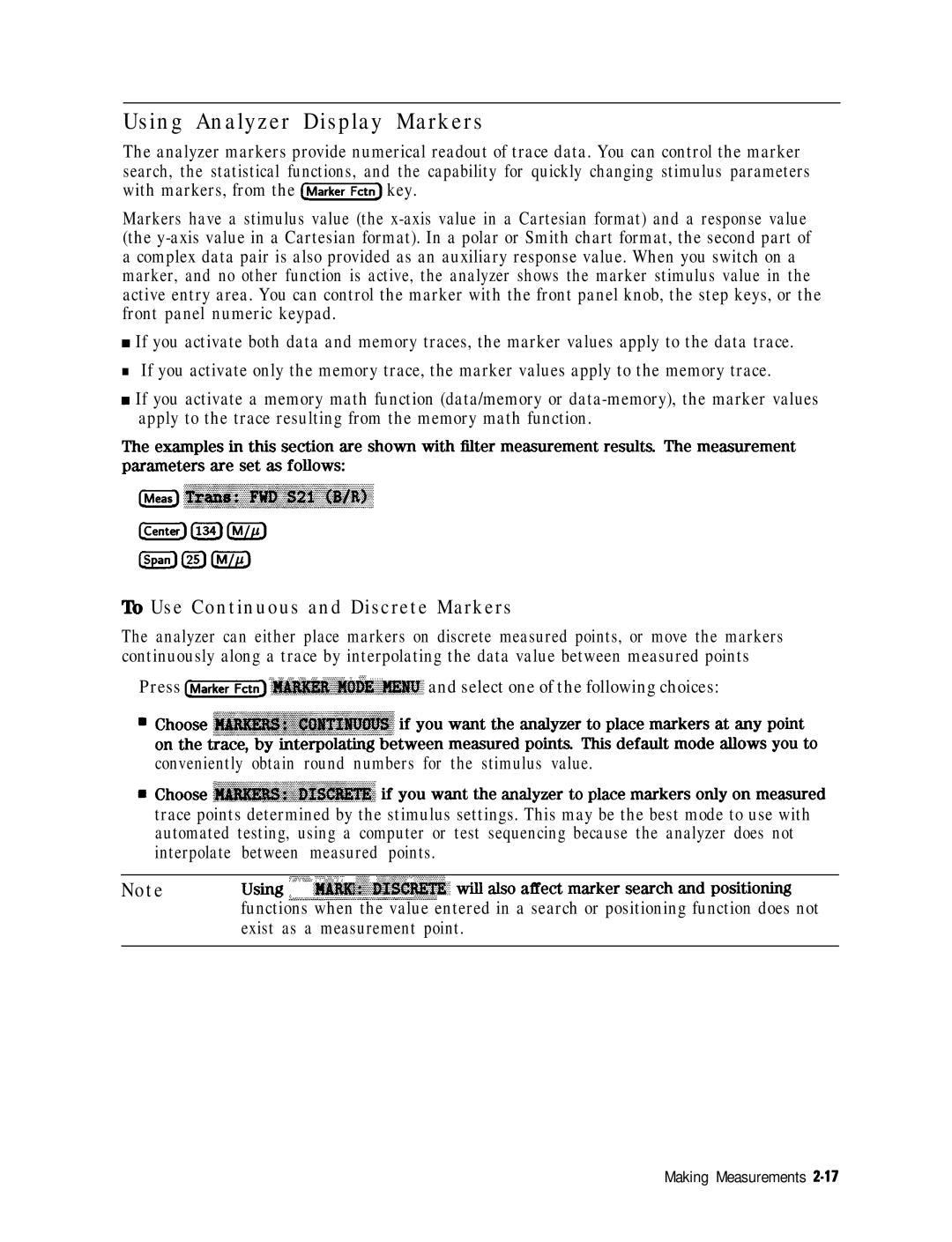 HP 8753E manual Using Analyzer Display Markers, To Use Continuous and Discrete Markers 