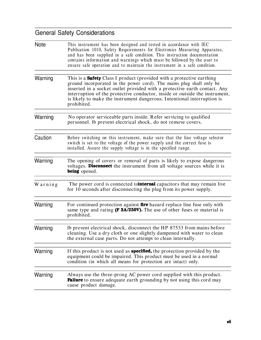 HP 8753E manual General Safety Considerations 