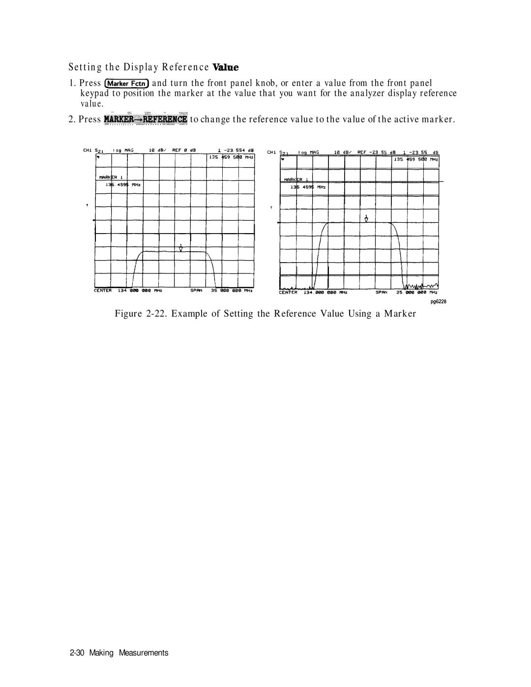 HP 8753E manual Value. .... ... y, Example of Setting the Reference Value Using a Marker 