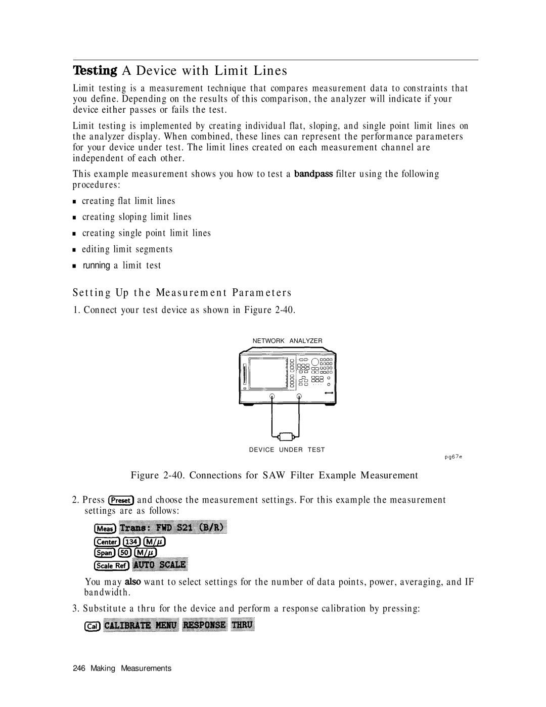 HP 8753E manual Lksting a Device with Limit Lines, Setting Up the Measurement Parameters 