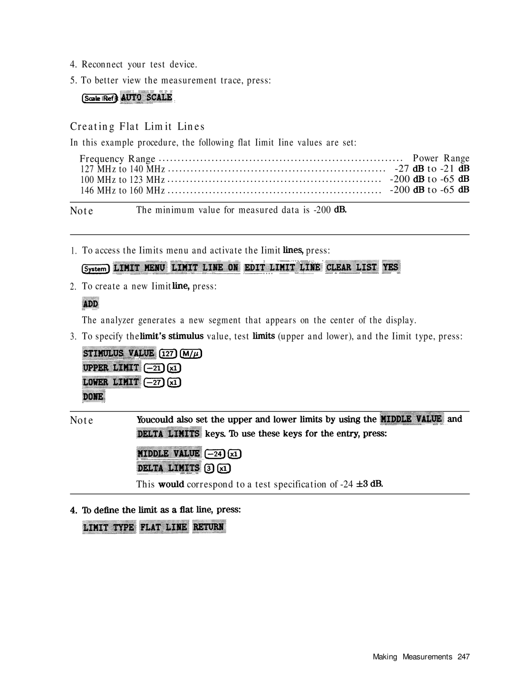 HP 8753E manual Creating Flat Limit Lines 