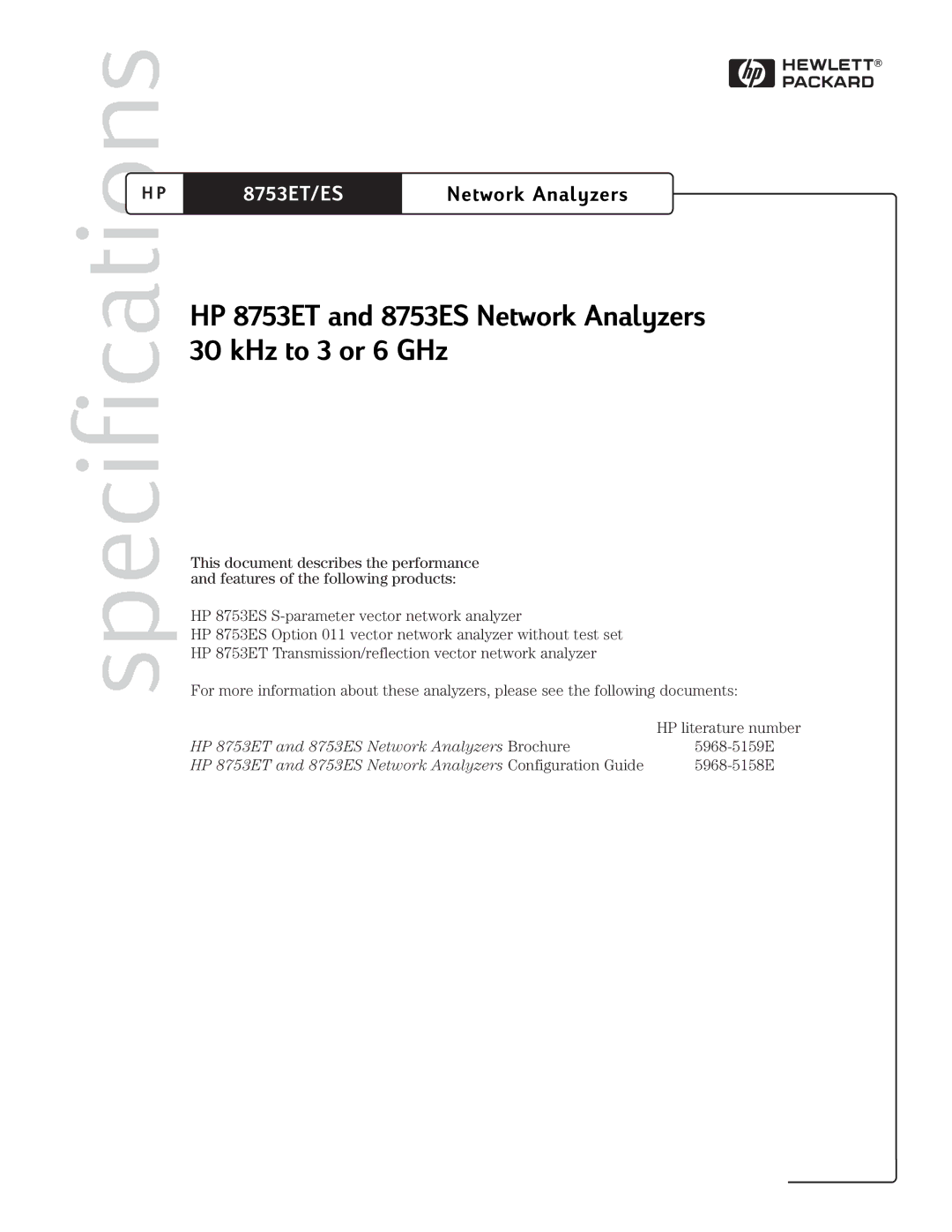 HP 8753ET manual Specifications 