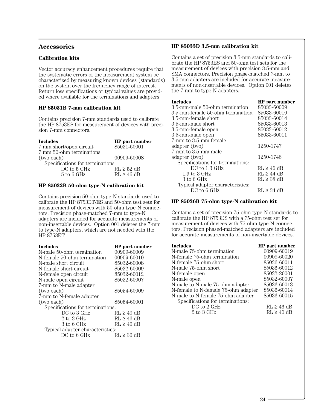 HP 8753ET manual Accessories 