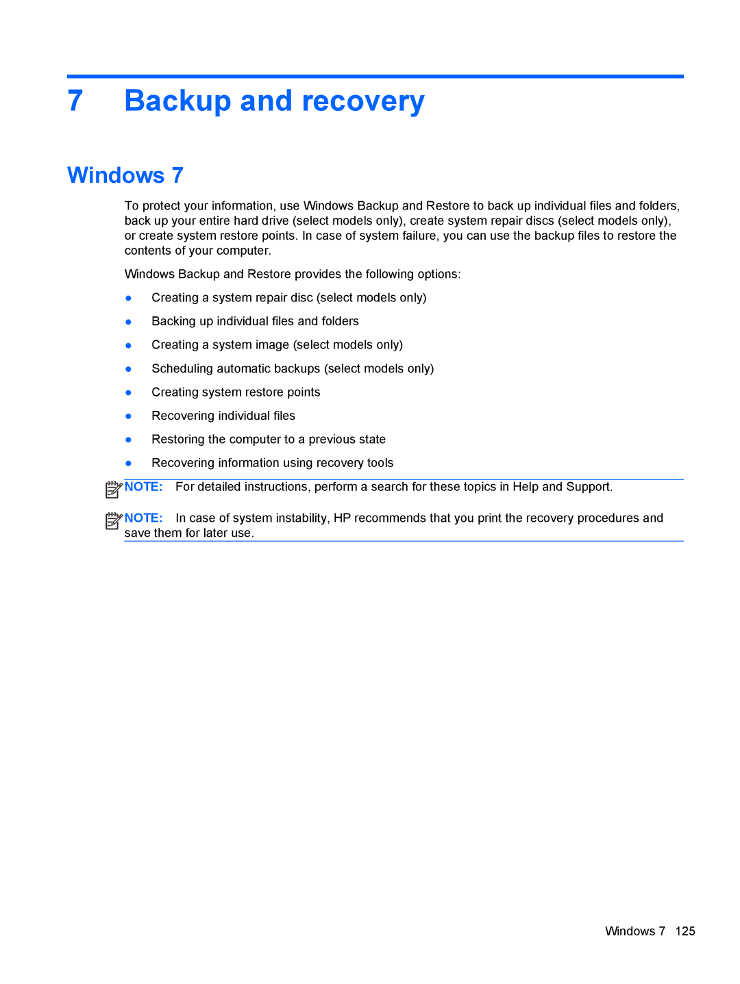 HP 8760w H3F93US 17.3' 8760W, 8760w H3F93US 17.3' H3F93US#ABA manual Backup and recovery, Windows 