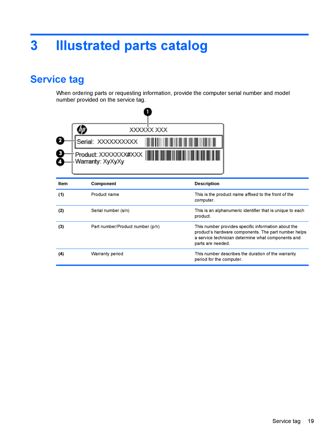 HP 8760w H3F93US 17.3' 8760W, 8760w H3F93US 17.3' H3F93US#ABA manual Illustrated parts catalog, Service tag 