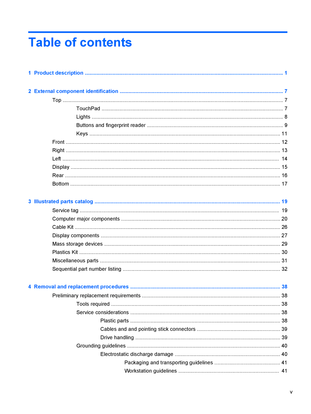 HP 8760w H3F93US 17.3' 8760W, 8760w H3F93US 17.3' H3F93US#ABA manual Table of contents 